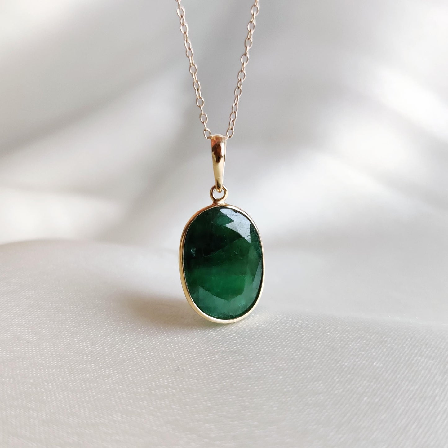 Natural Emerald Pendant, 14K Solid Yellow Gold Emerald Pendant, May Birthstone Pendant, Bezel Set Pendant, Oval Pendant, Christmas Present