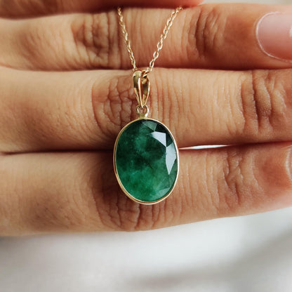 Natural Emerald Pendant, Emerald Pendant Set in 14K Solid Yellow Gold, May Birthstone Pendant, Oval Cut Pendant, Emerald Jewelry