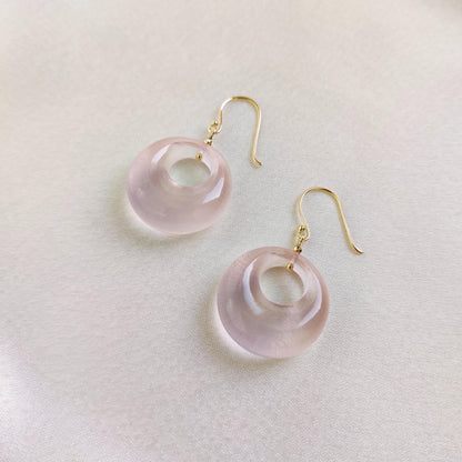 Natural Rose Quartz Donut Earrings, 14K Solid Yellow Gold Earrings, January Birthstone Earrings, Quartz Donut Earrings, Christmas Present