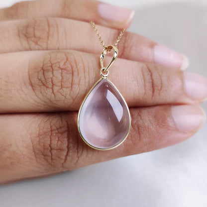 Natural Rose Quartz Pendant, Gemstone Pendant Set in 14K Solid Yellow Gold, January Birthstone Pendant, Rose Quartz Jewelry, Christmas Gift