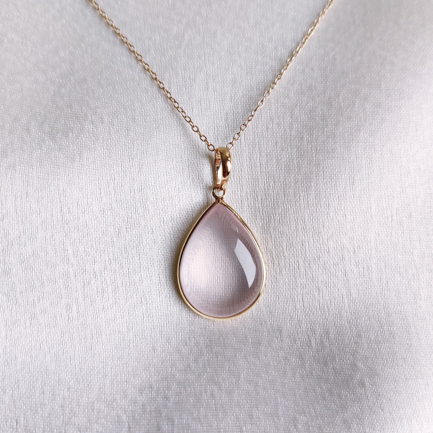 Natural Rose Quartz Pendant, Gemstone Pendant Set in 14K Solid Yellow Gold, January Birthstone Pendant, Rose Quartz Jewelry, Christmas Gift