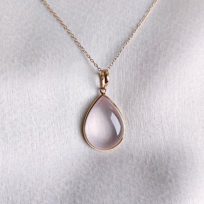 Natural Rose Quartz Pendant, Gemstone Pendant Set in 14K Solid Yellow Gold, January Birthstone Pendant, Rose Quartz Jewelry, Christmas Gift