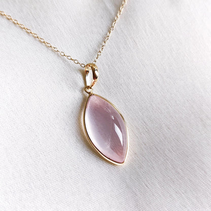 Natural Rose Quartz Pendant, 14K Solid Yellow Gold Rose Quartz Pendant, January Birthstone Pendant, Bezel Set Pendant, Christmas Present