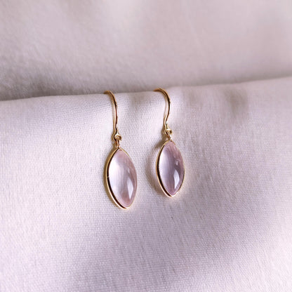 Natural Rose Quartz Earrings, 14K Solid Yellow Gold Rose Quartz Earrings, January Birthstone Earrings, Bezel Earrings, Christmas Present