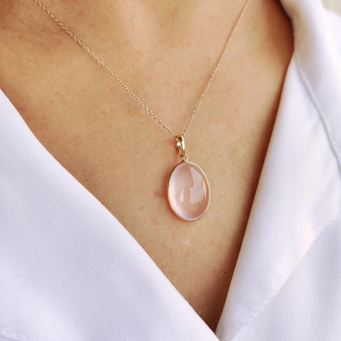 Natural Rose Quartz Pendant, 14K Solid Yellow Gold Rose Quartz Pendant, January Birthstone Pendant, Rose Quartz Jewelry, Christmas Present