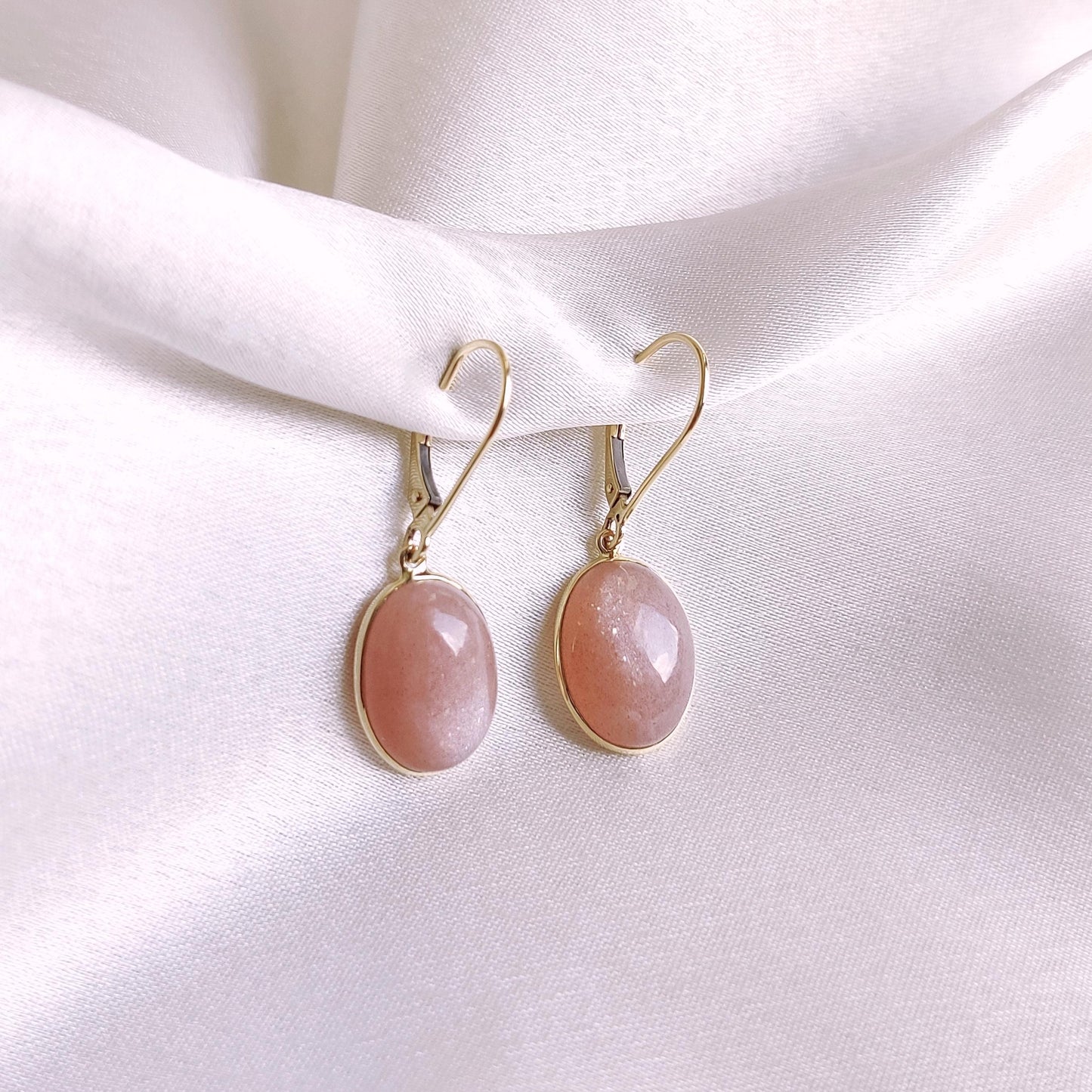 Natural Peach Moonstone Earrings, 14K Solid Yellow Gold Moonstone Earrings, June Birthstone Earrings, Peach Moonstone Jewelry,Christmas Gift