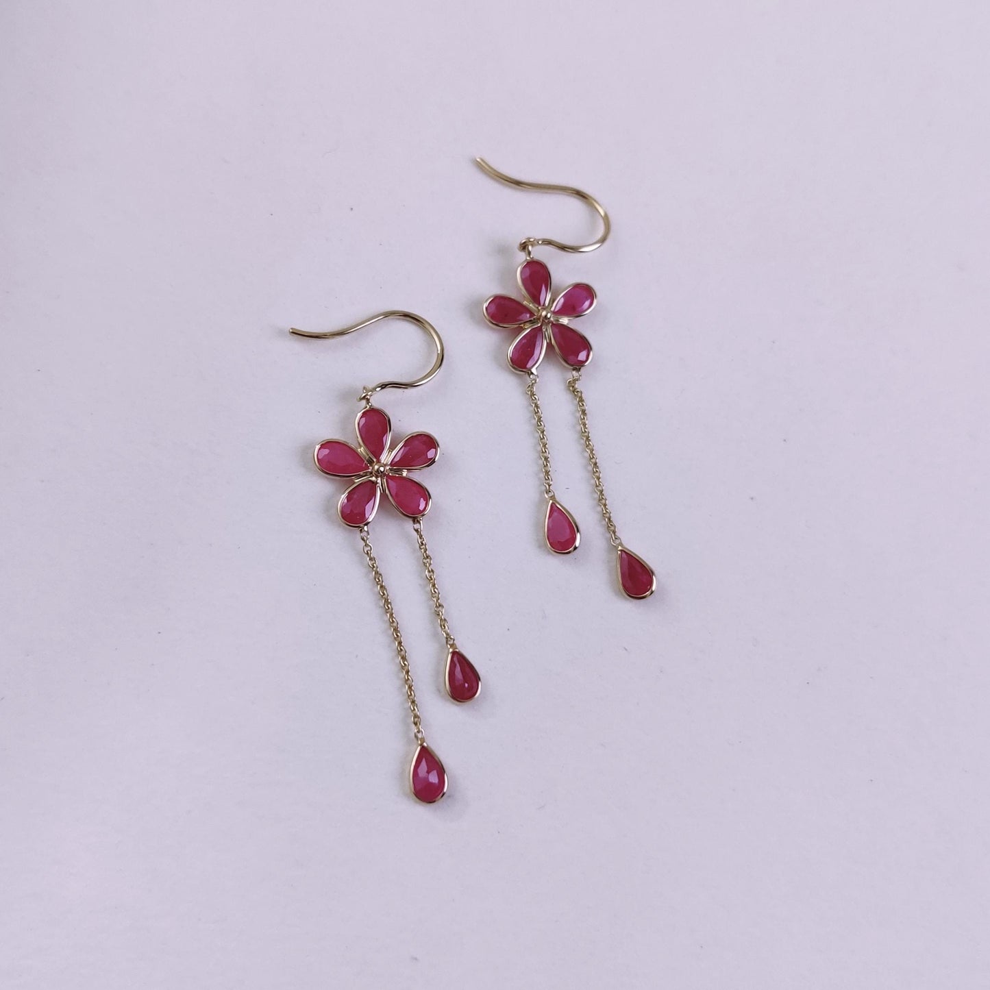 Natural Ruby Earrings, Solid Yellow Gold Ruby Earrings, Dainty Ruby Bezel Danglers, July Birthstone Earrings, Christmas Gift, Ruby Jewelry