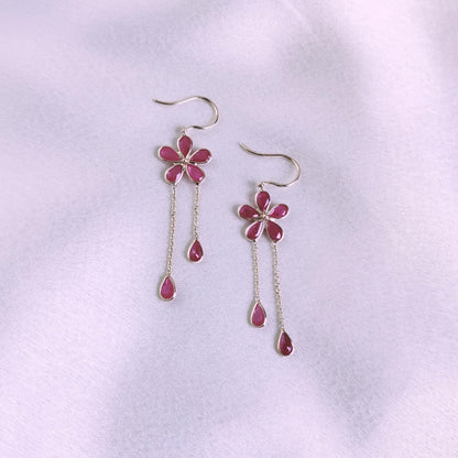 Natural Ruby Earrings, Solid Yellow Gold Ruby Earrings, Dainty Ruby Bezel Danglers, July Birthstone Earrings, Christmas Gift, Ruby Jewelry