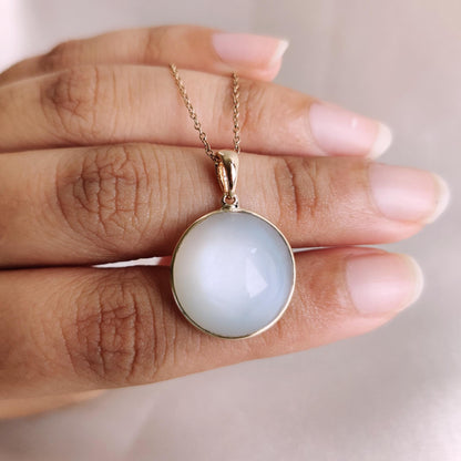 Natural White Moonstone Pendant, 14K Solid Yellow Gold White Moonstone Pendant, June Birthstone, Moonstone Jewelry, Christmas Present