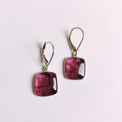 Natural Rubellite Pink Tourmaline Earrings, 14K Solid Yellow Gold Pink Tourmaline Earrings, October Birthstone Earrings, Christmas Present