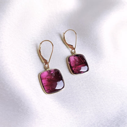 Natural Rubellite Pink Tourmaline Earrings, 14K Solid Yellow Gold Pink Tourmaline Earrings, October Birthstone Earrings, Christmas Present