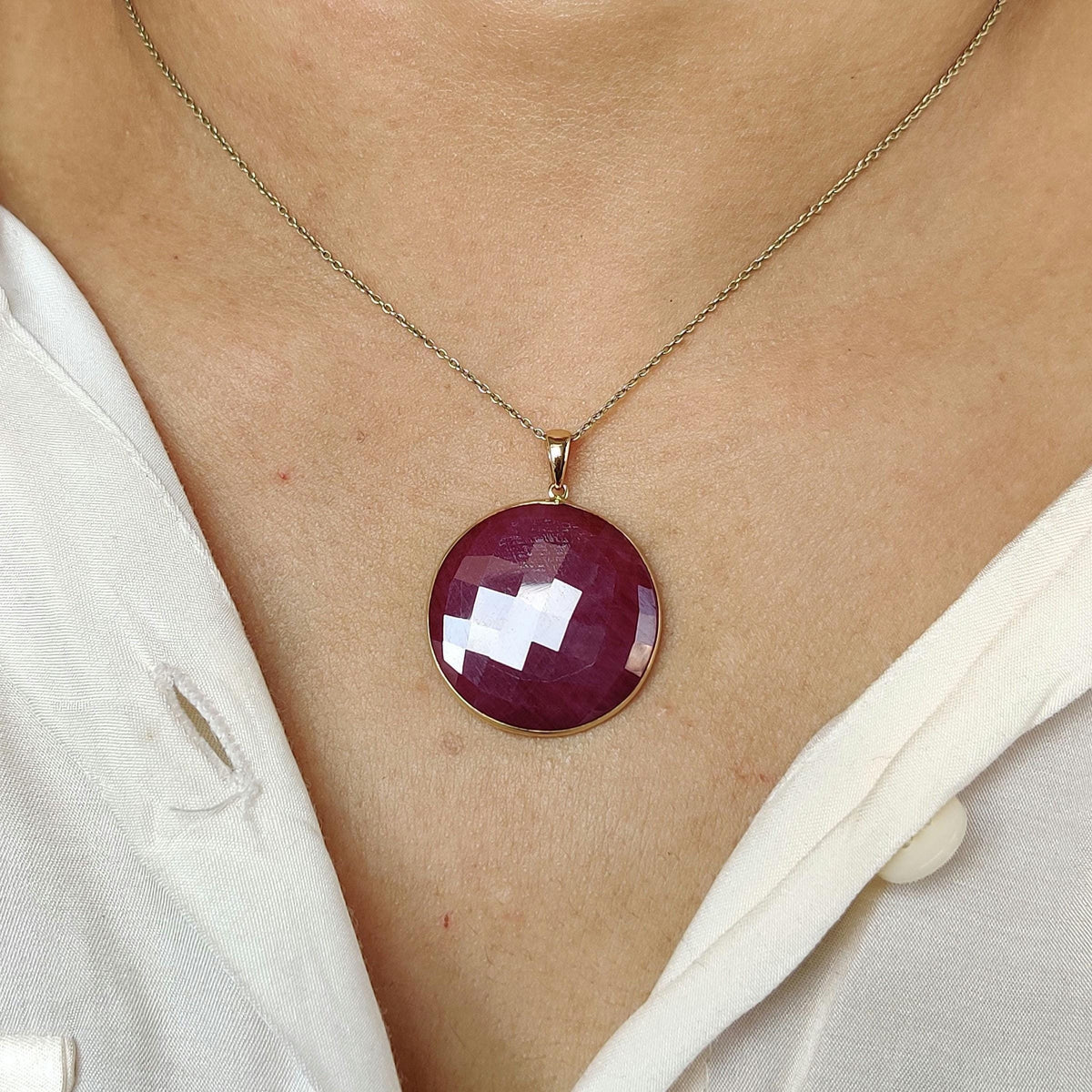 Natural Ruby Pendant, 14K Solid Yellow Gold Bezel Pendant, July Birthstone