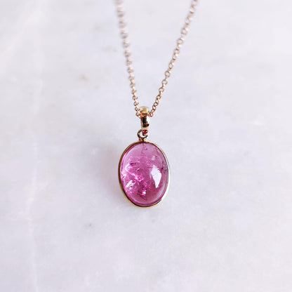 Natural Pink Tourmaline Pendant, 14K Solid Yellow Gold Tourmaline Pendant, October Birthstone, Christmas Present, Tourmaline Bezel Pendant