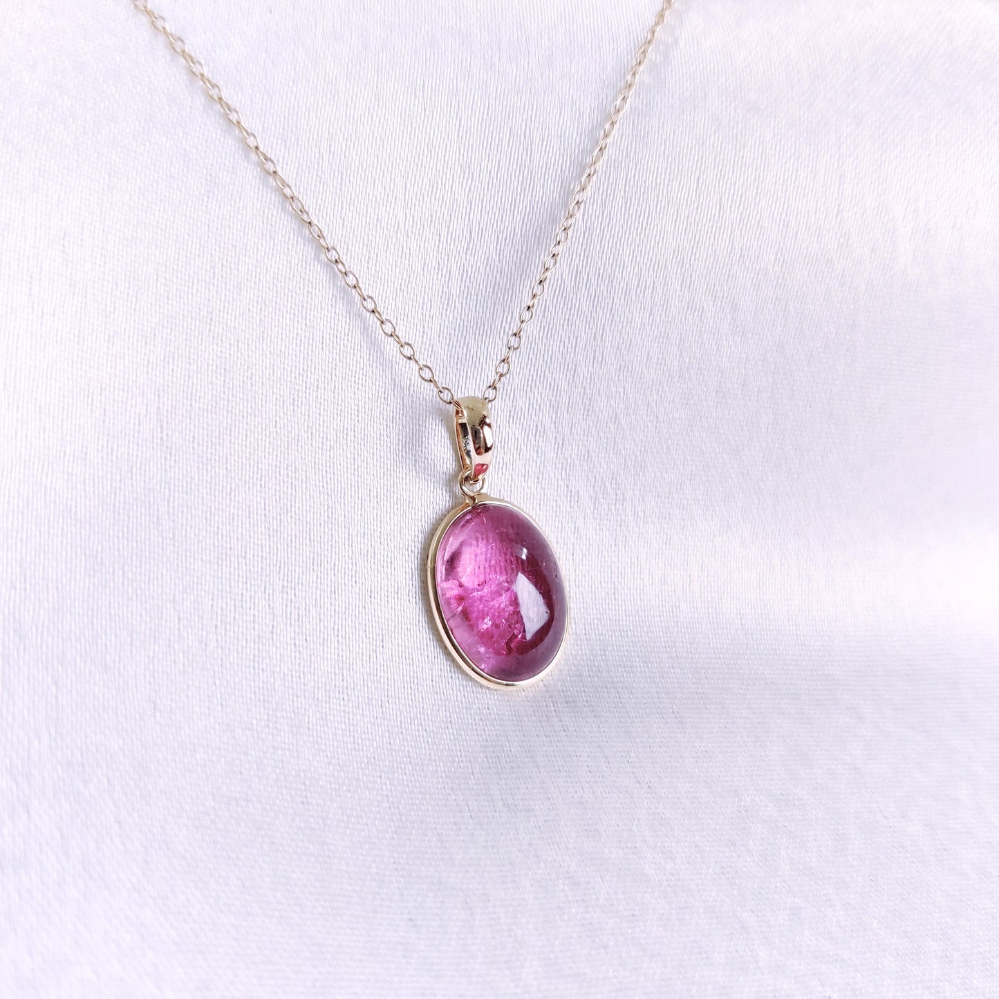 Natural Pink Tourmaline Pendant, 14K Solid Yellow Gold Tourmaline Pendant, October Birthstone, Christmas Present, Tourmaline Bezel Pendant