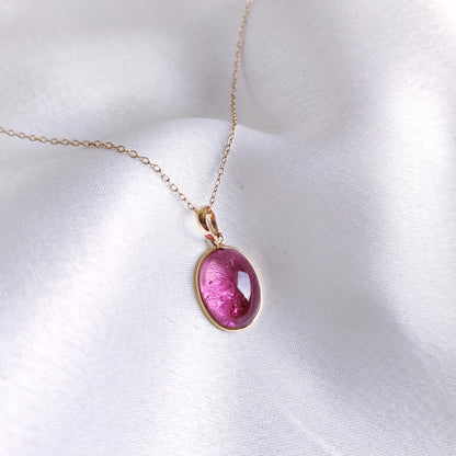 Natural Pink Tourmaline Pendant, 14K Solid Yellow Gold Tourmaline Pendant, October Birthstone, Christmas Present, Tourmaline Bezel Pendant