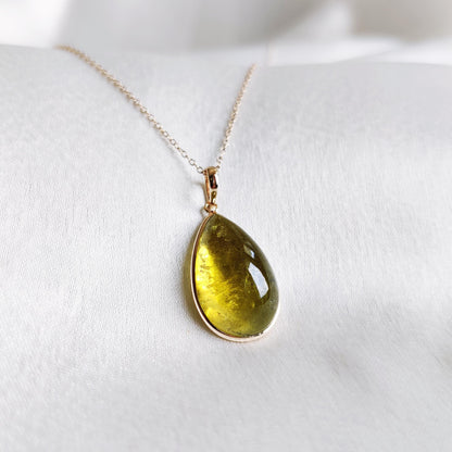 Natural Green Tourmaline Pendant, 14K Solid Yellow Gold Tourmaline Pendant, October Birthstone Pendant, Bezel Set Tourmaline Pendant