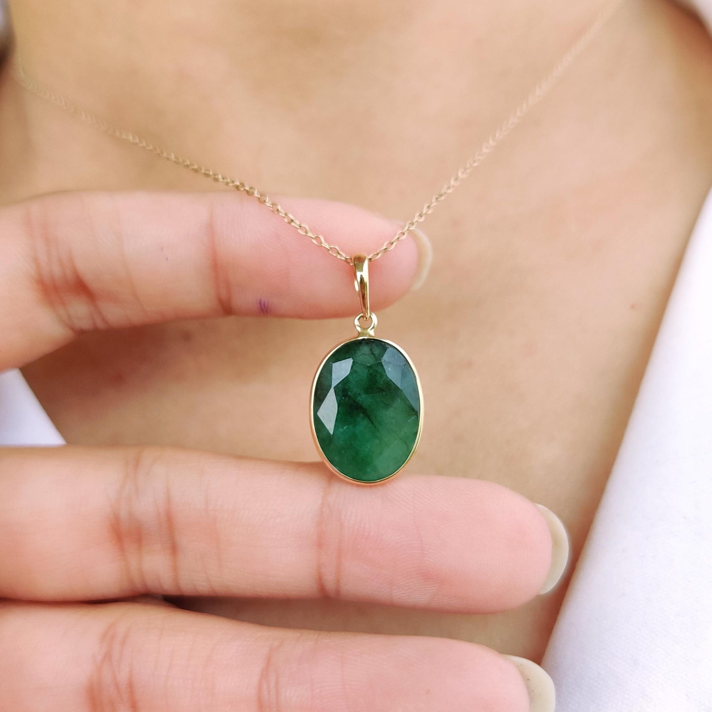 Natural Emerald Pendant, Emerald Pendant Set in 14K Solid Yellow Gold, May Birthstone Pendant, Oval Cut Pendant, Emerald Jewelry