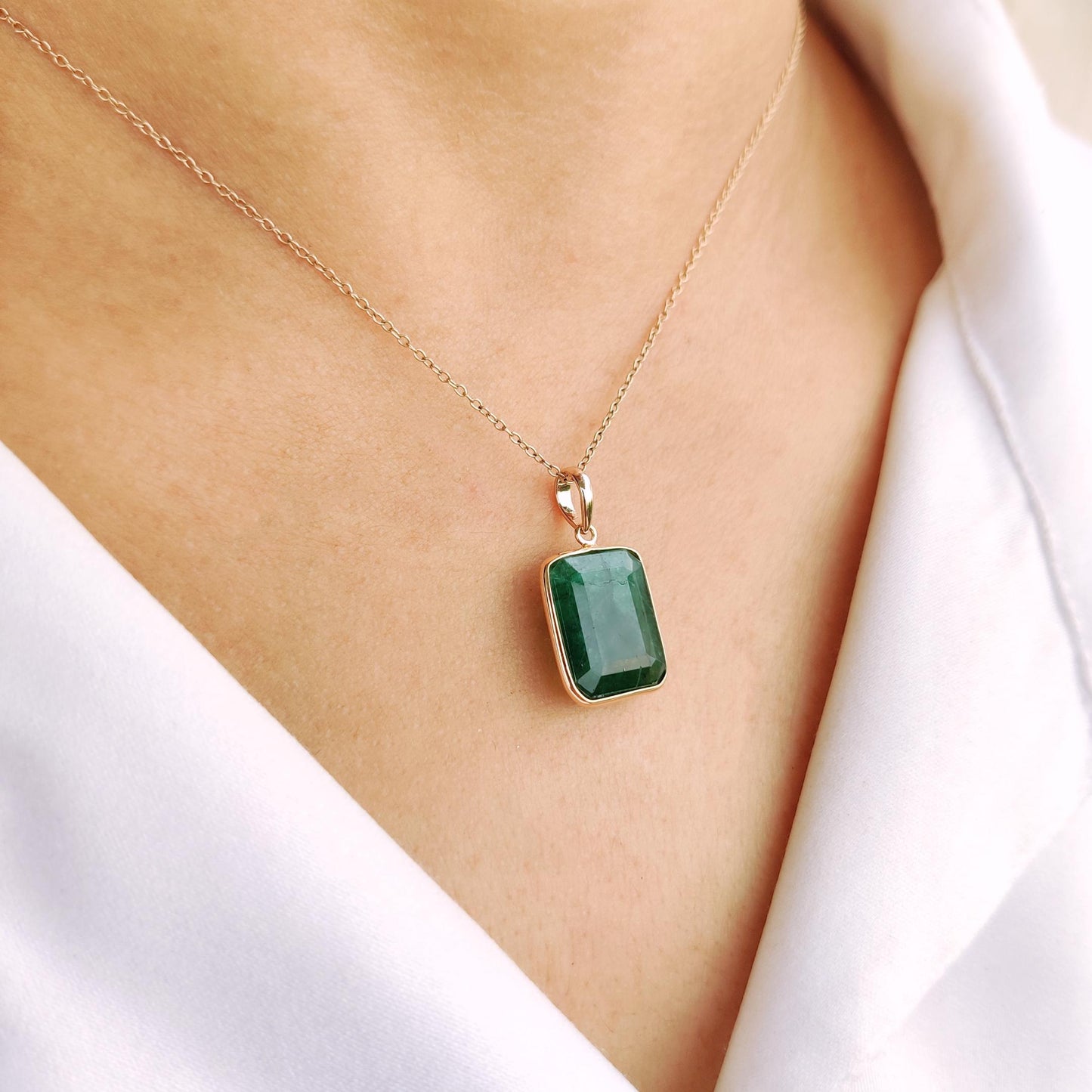 Natural Emerald Pendant, Emerald Pendant Set in 14K Solid Yellow Gold, May Birthstone Pendant, Octagon Shape Pendant, Emerald Jewelry