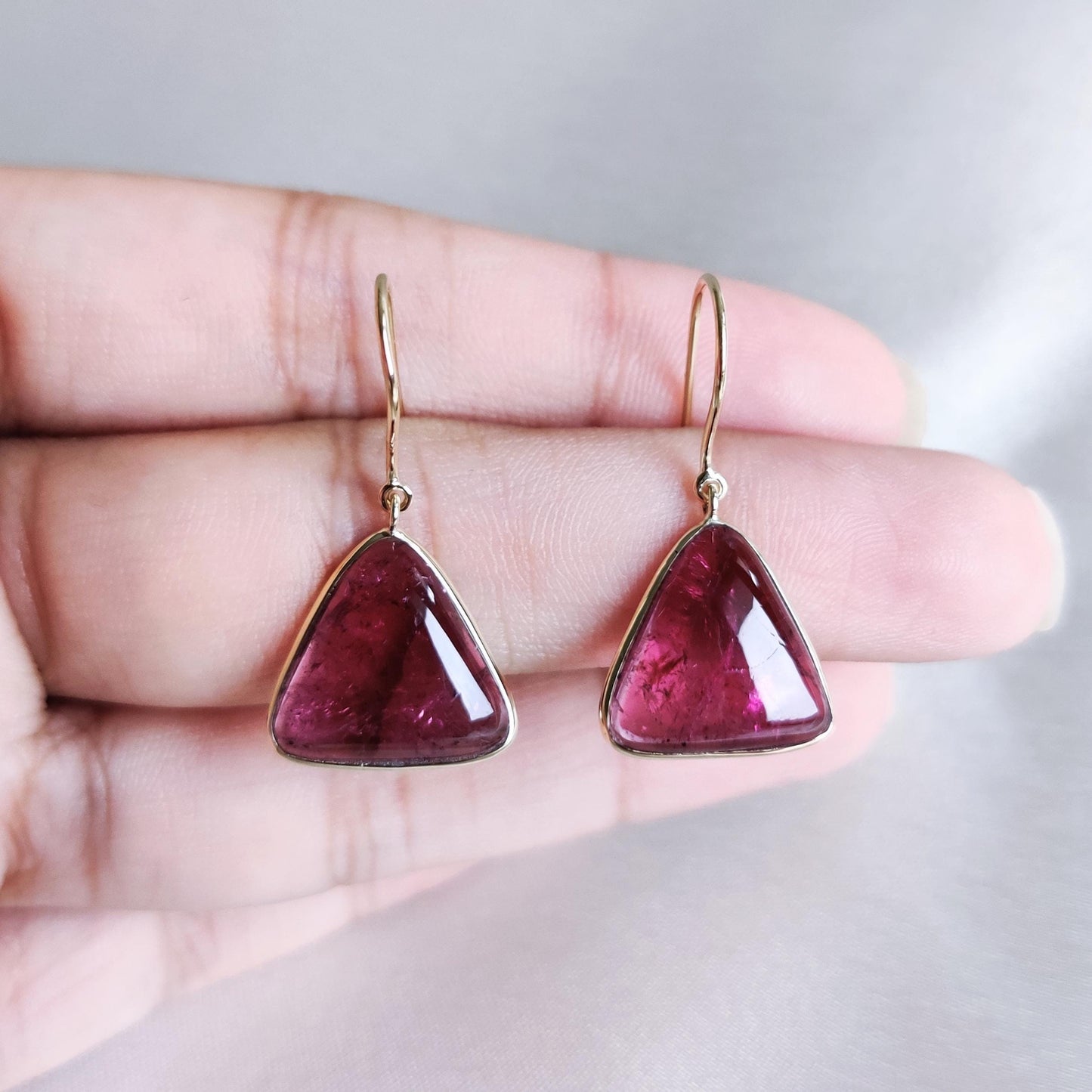 Natural Rubellite Pink Tourmaline Earrings, 14K Solid Yellow Gold Tourmaline Earrings, October Birthstone, Bezel Earrings, Christmas Gift