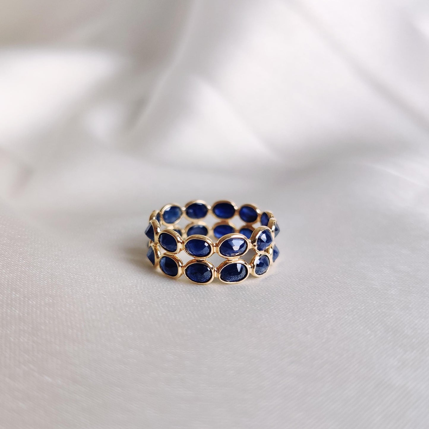 Natural Blue Sapphire Ring, 14K Solid Yellow Gold Blue Sapphire Ring, September Birthstone Ring, Sapphire Infinity Ring, Christmas Present