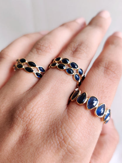 Natural Blue Sapphire Ring, 14K Solid Yellow Gold Blue Sapphire Ring, September Birthstone Ring, Sapphire Infinity Ring, Christmas Present