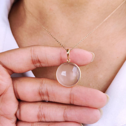 Natural Rose Quartz Pendant, Gemstone Pendant Set in 14K Solid Yellow Gold, January Birthstone Pendant, Rose Quartz Jewelry, Christmas Gift