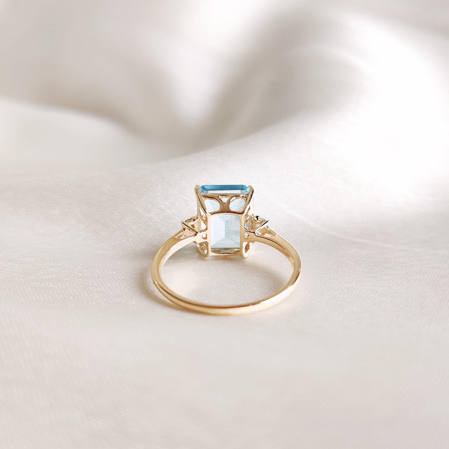 Natural Sky Blue Topaz & Diamond Ring, 14K Solid Yellow Gold Ring, December Birthstone Ring, Dainty Blue Topaz Ring, Christmas Gift