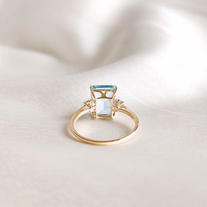 Natural Sky Blue Topaz & Diamond Ring, 14K Solid Yellow Gold Ring, December Birthstone Ring, Dainty Blue Topaz Ring, Christmas Gift