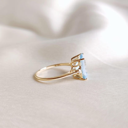 Natural Sky Blue Topaz & Diamond Ring, 14K Solid Yellow Gold Ring, December Birthstone Ring, Dainty Blue Topaz Ring, Christmas Gift