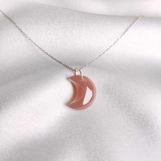 Natural Peach Moonstone Pendant, 14K Solid Yellow Gold Peach Moonstone Pendant, June Birthstone Pendant,Moon Shape Pendant,Christmas Present