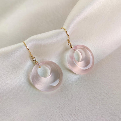 Natural Rose Quartz Donut Earrings, 14K Solid Yellow Gold Earrings, January Birthstone Earrings, Quartz Donut Earrings, Christmas Present