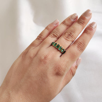 Natural Emerald Ring, 14K Solid Yellow Gold Ring, May Birthstone Ring, Baguette Cut Ring, Infinity Ring, Natural Emerald Jewelry