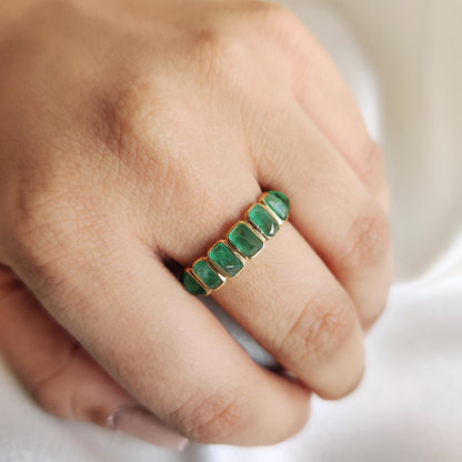 Natural Emerald Ring, 14K Solid Yellow Gold Ring, May Birthstone Ring, Baguette Cut Ring, Infinity Ring, Natural Emerald Jewelry