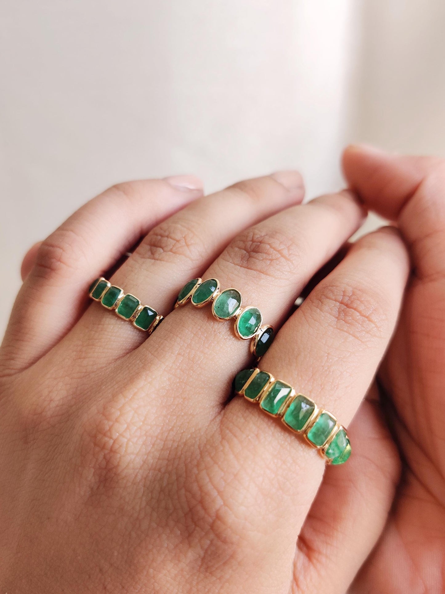 Natural Emerald Ring, 14K Solid Yellow Gold Ring, May Birthstone Ring, Baguette Cut Ring, Infinity Ring, Natural Emerald Jewelry