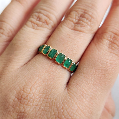 Natural Emerald Ring, 14K Solid Yellow Gold Ring, May Birthstone Ring, Baguette Cut Ring, Emerald Eternity Ring, Natural Emerald Jewelry