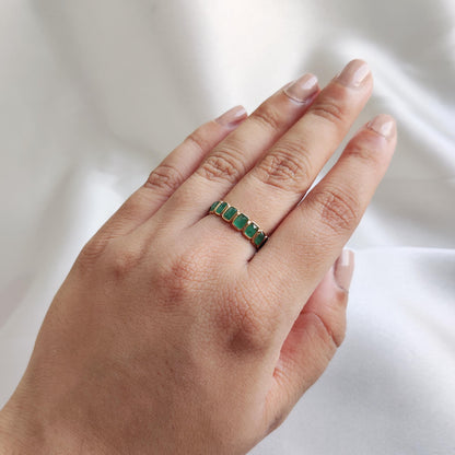 Natural Emerald Ring, 14K Solid Yellow Gold Ring, May Birthstone Ring, Baguette Cut Ring, Emerald Eternity Ring, Natural Emerald Jewelry