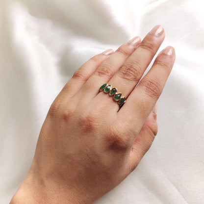 Natural Emerald Ring, 14K Solid Yellow Gold Ring, May Birthstone Ring, Pear Cut Emerald Infinity Ring, Natural Emerald Jewelry