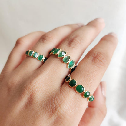 Natural Emerald Ring, 14K Solid Yellow Gold Ring, May Birthstone Ring, Pear Cut Emerald Infinity Ring, Natural Emerald Jewelry