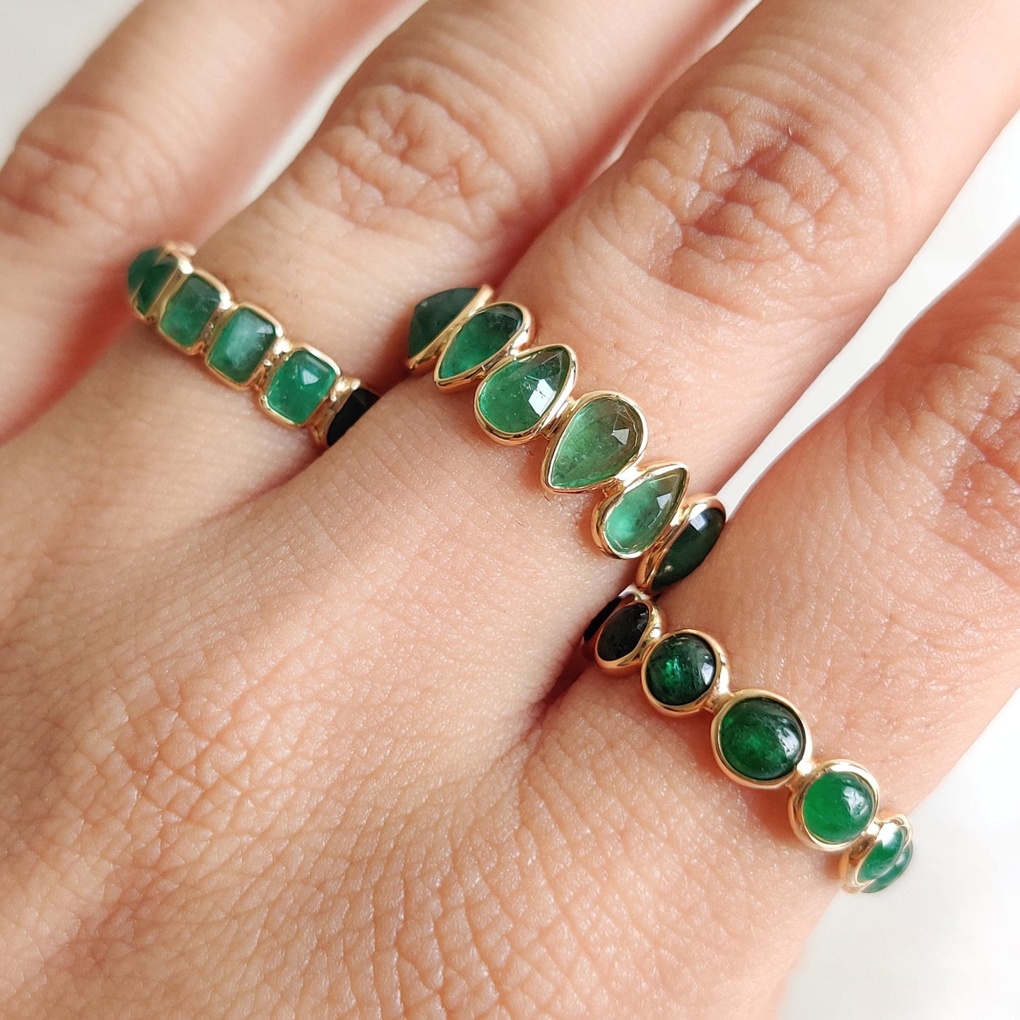 Natural Emerald Ring, 14K Solid Yellow Gold Ring, May Birthstone Ring, Pear Cut Emerald Infinity Ring, Natural Emerald Jewelry