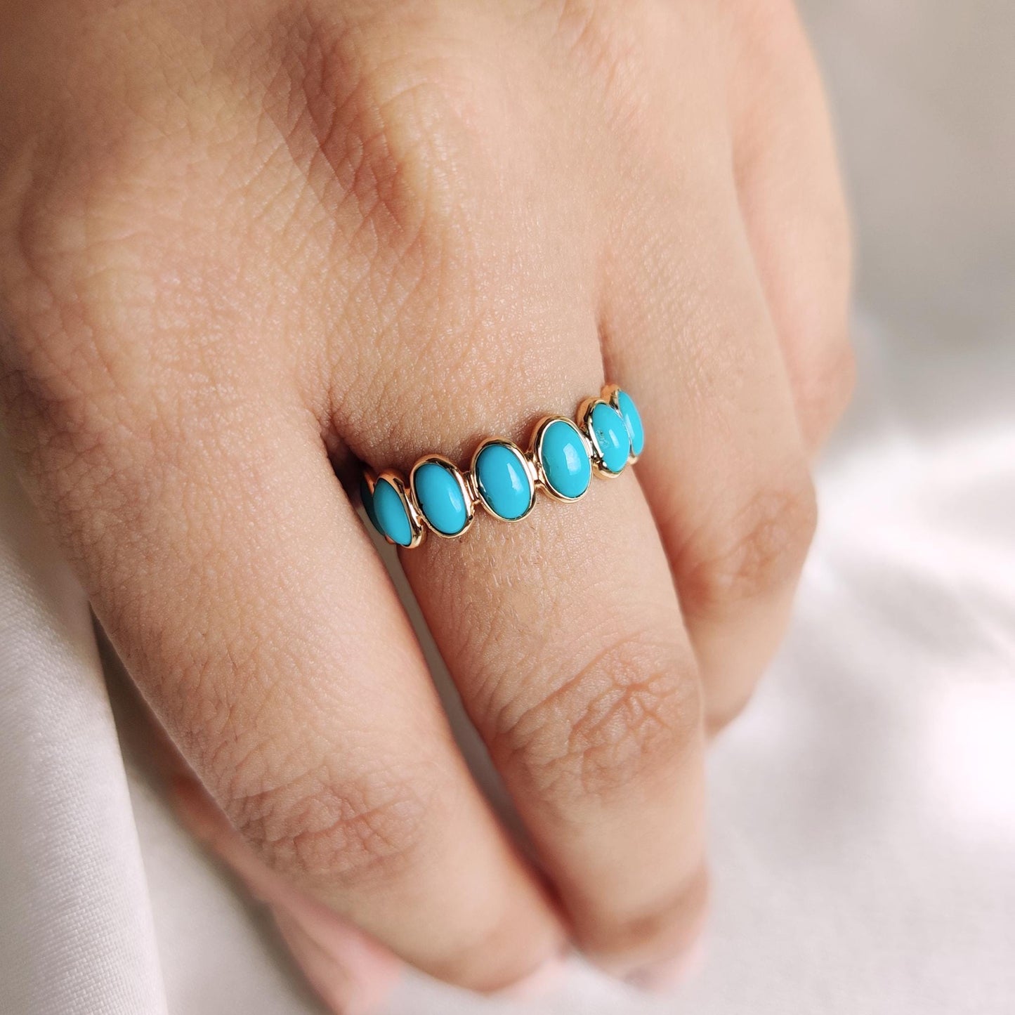 Natural Arizona Turquoise Ring, 14K Solid Yellow Gold Turquoise Ring, December Birthstone Ring, Bezel Set Infinity Ring, Christmas Present