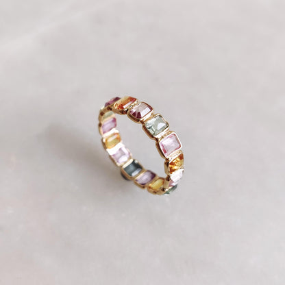 Anillo de zafiro natural, anillo de oro amarillo macizo de 14 quilates con zafiro, anillo con piedra de nacimiento de septiembre, anillo infinito con talla baguette, regalo de Navidad