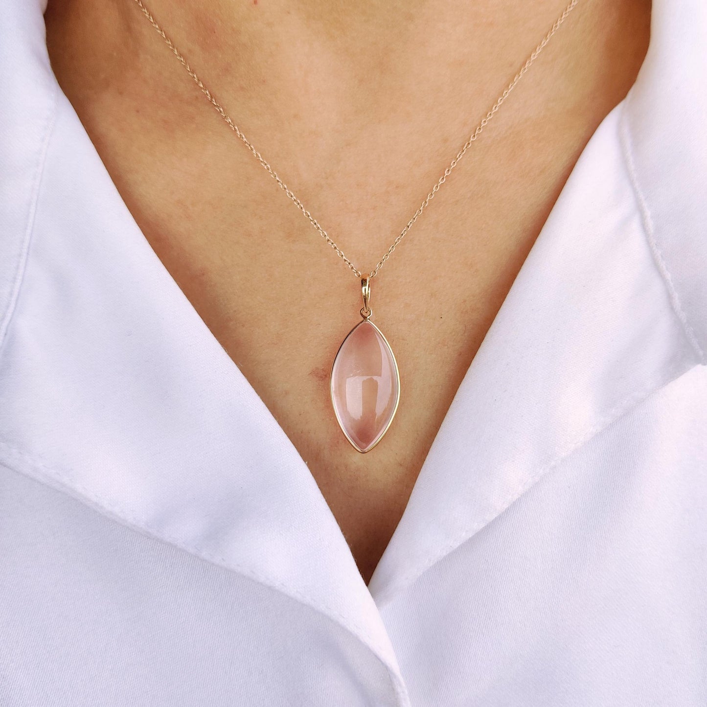 Natural Rose Quartz Pendant, 14K Solid Yellow Gold Pendant, January Birthstone Pendant, Rose Quartz Jewelry, Christmas Present