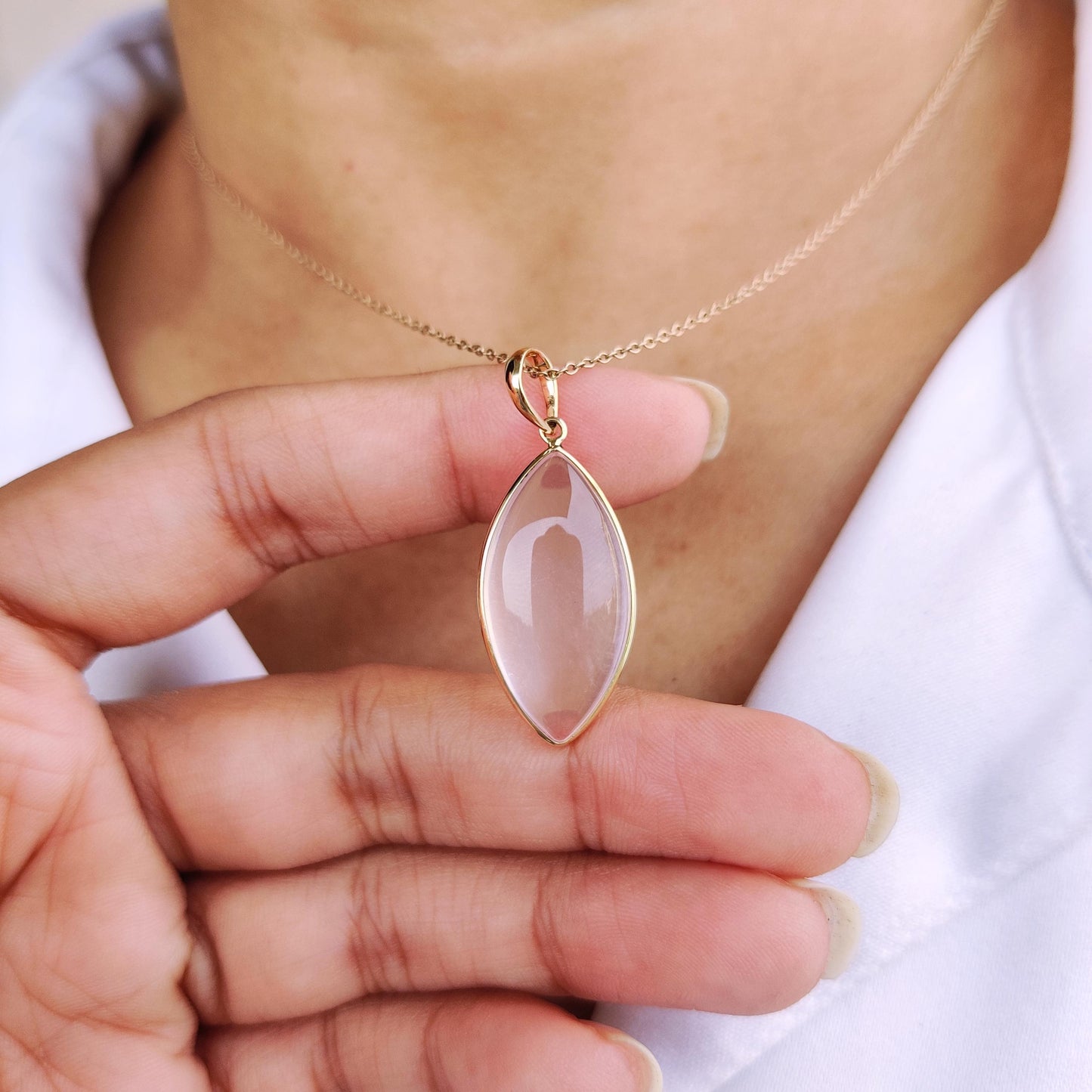 Natural Rose Quartz Pendant, 14K Solid Yellow Gold Pendant, January Birthstone Pendant, Rose Quartz Jewelry, Christmas Present