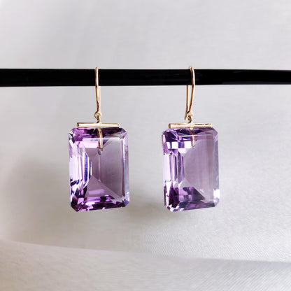 Pendientes de amatista violeta natural, pendientes de oro amarillo macizo de 14 quilates, pendientes con piedra natal de febrero, pendientes con forma de octágono, regalo de Navidad