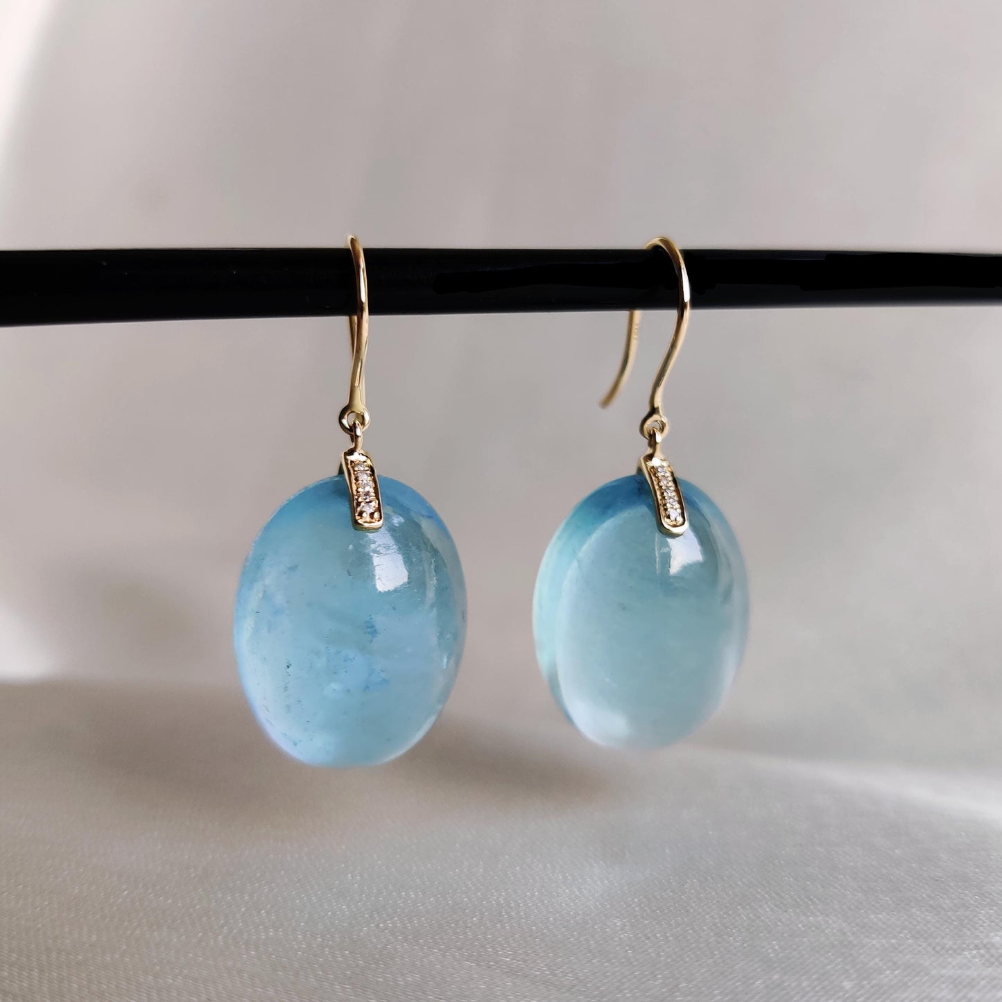 Pendientes de aguamarina natural y diamantes, pendientes de oro amarillo macizo de 14 quilates, pendientes con piedra de nacimiento de marzo, joyas de aguamarina, regalo de Navidad