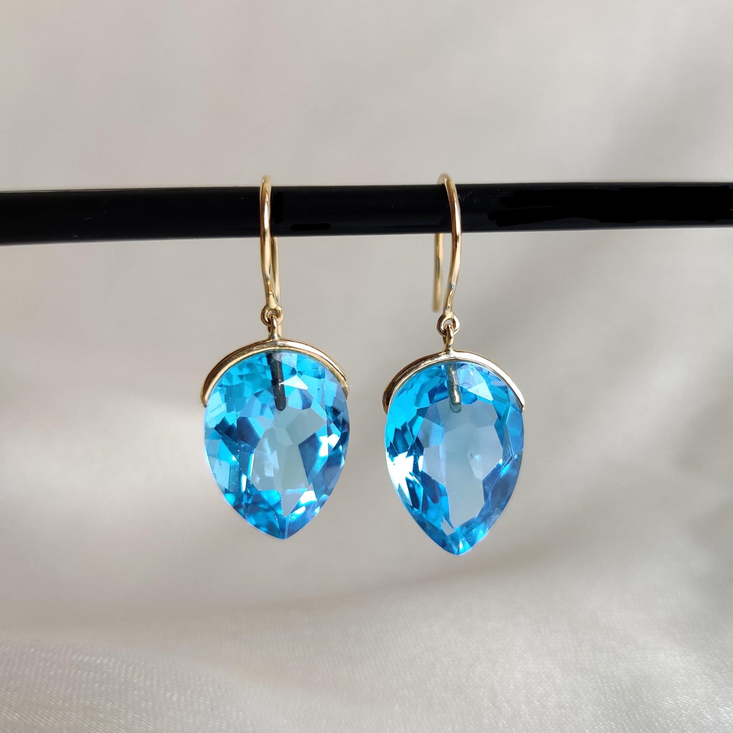 Natural Swiss Blue Topaz Earrings, 14K Solid Yellow Gold Earrings, December Birthstone Earrings, Blue Topaz Jewelry, Christmas Present