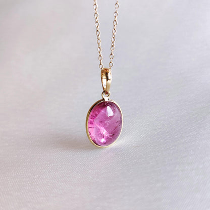 Natural Pink Tourmaline Pendant, 14K Solid Yellow Gold Tourmaline Pendant, October Birthstone, Christmas Present, Tourmaline Bezel Pendant