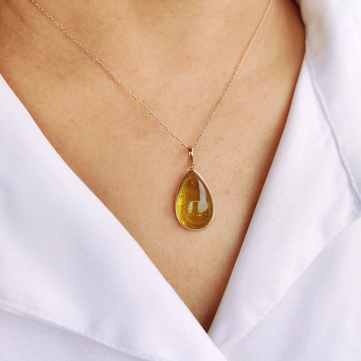 Natural Green Tourmaline Pendant, 14K Solid Yellow Gold Tourmaline Pendant, October Birthstone Pendant, Bezel Set Tourmaline Pendant