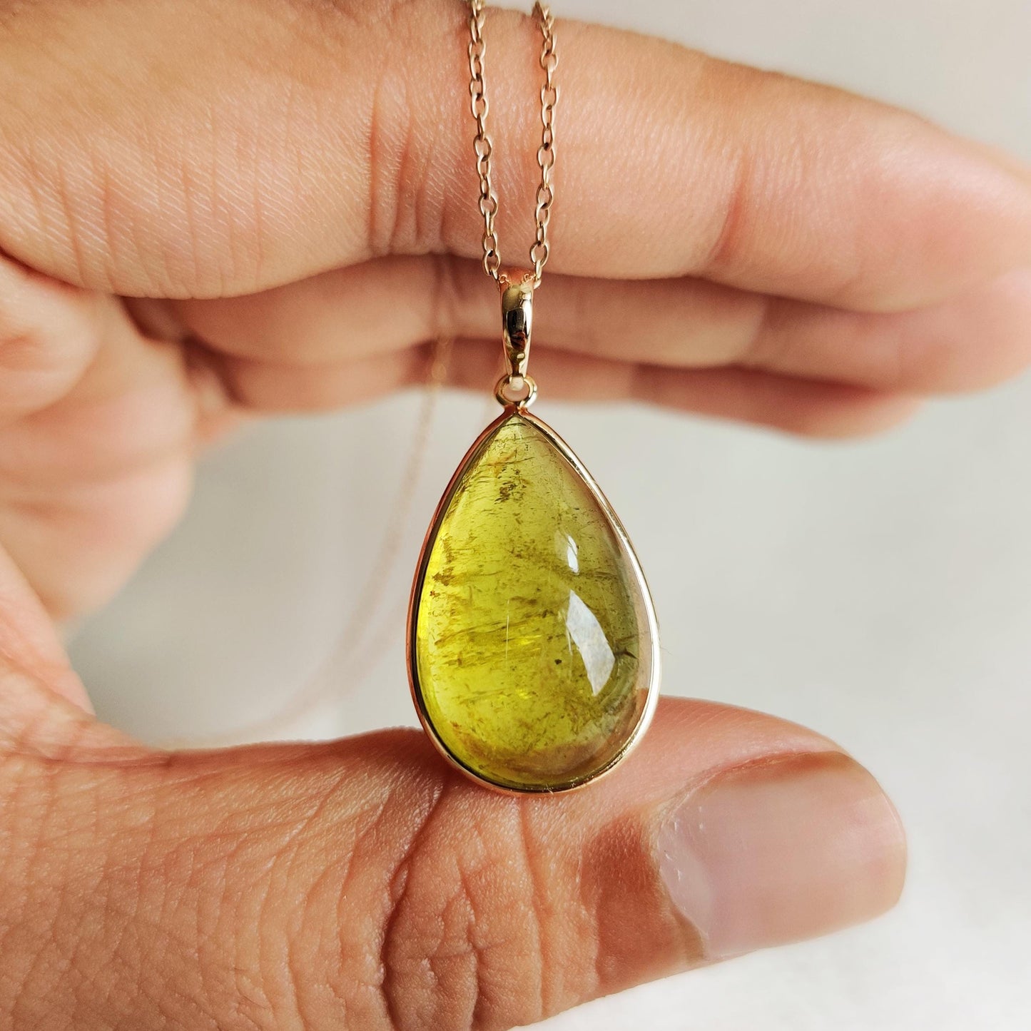 Natural Green Tourmaline Pendant, 14K Solid Yellow Gold Tourmaline Pendant, October Birthstone Pendant, Bezel Set Tourmaline Pendant