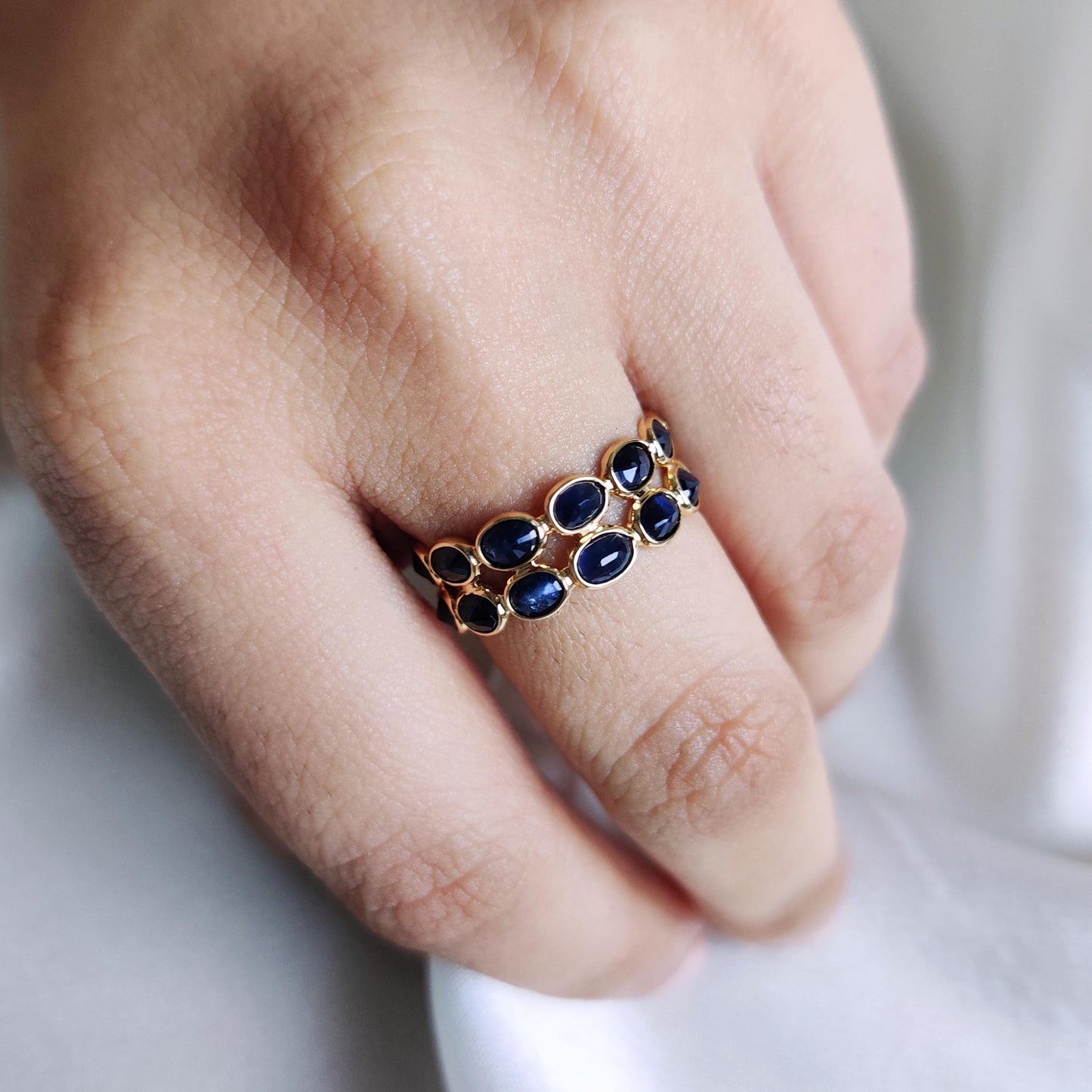 Natural Blue Sapphire Ring, 14K Solid Yellow Gold Blue Sapphire Ring, September Birthstone Ring, Sapphire Infinity Ring, Christmas Present